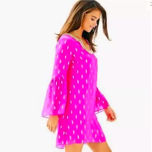 Lilly Pulitzer Amory Silk Dress RazBerry Metallic Size 16 NWOT EUC - Picture 3 of 14